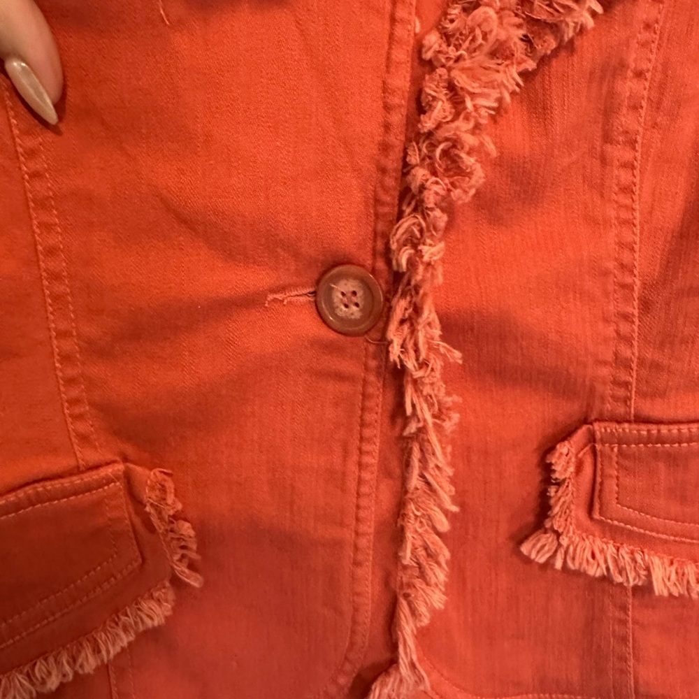 Tulle Women's Rust Frayed Fringe Blazer - Picture 4 of 6